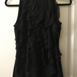 White House Black Market. Black Dressy Blouse chiffon front ruffles very pretty